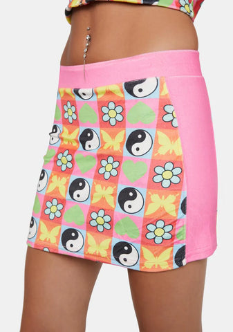 Velour Yin Yang Print Mini Skirt