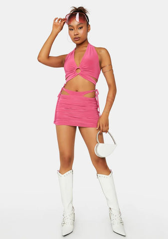 Paradise Pink Exposed Waist Ruched Mini Skirt