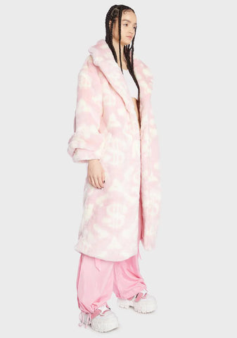 Pink Dick Dollar Faux Fur Coat