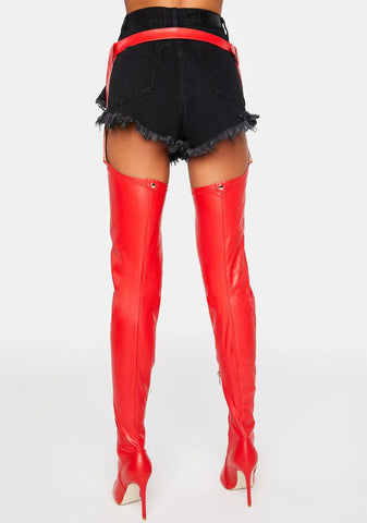 Red I'm Movin On Belted Stiletto Boots