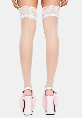 Blush Merci Madame Bow Thigh High Socks