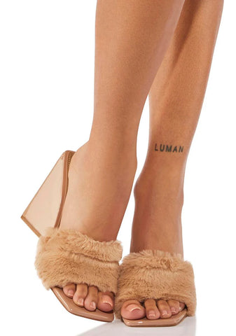 Camel Keeping Secrets Faux Fur Heels
