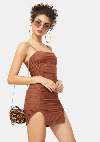 Can't Stop Shoppin' Ruched Mesh Mini Dress