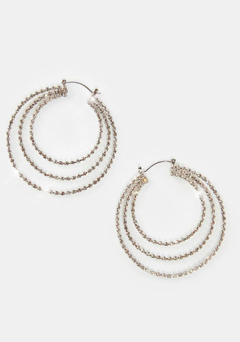 Triplex Rhinestone Hoop Earrings