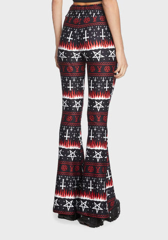Flame Cross Holiday Hellz Bellz Flare Pants