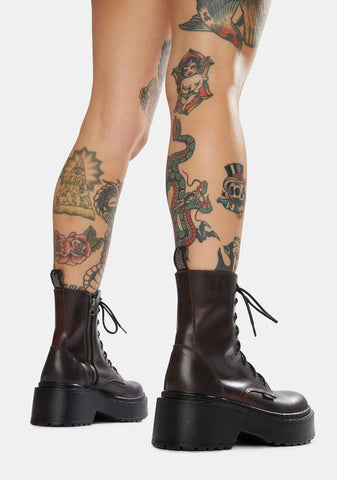 Tomboy Dark Red Leather Combat Boots