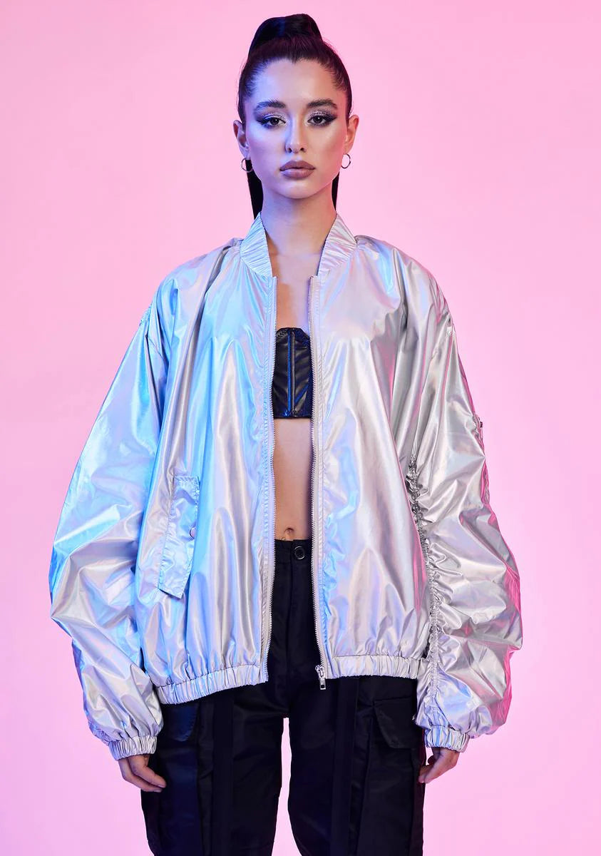 Spaced Out Holographic Bomber Jacket