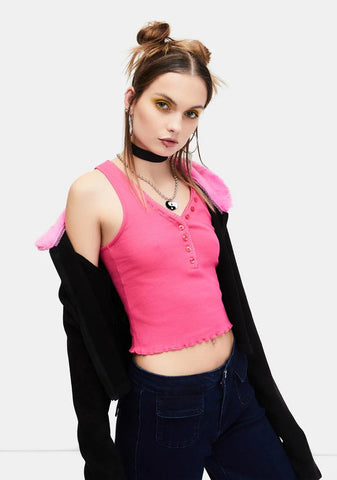 Cutesy Thrills Rib Henley Tank