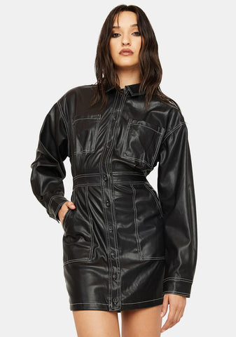 Not Easily Amused Vegan Leather Shirt Dress