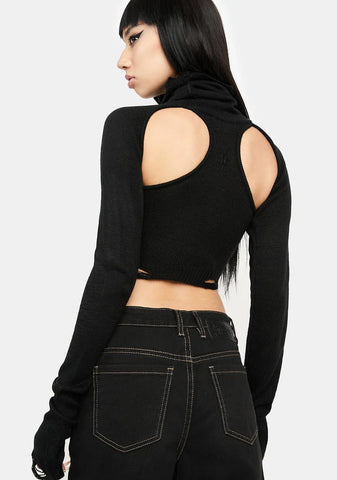 Atmosphere Black Knit Cutout Turtleneck Top