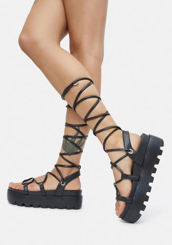 Noir Go All Out Lace Up Platform Sandals