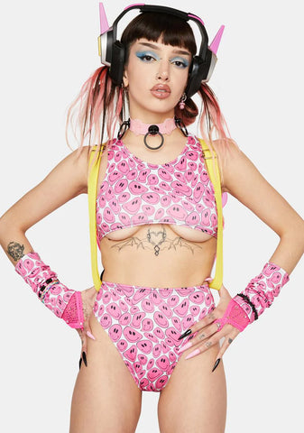 Pink Happy Face High Waist Bottoms