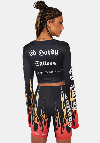 Fire Heart Biker Shorts