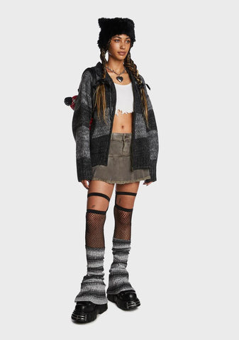 Carbon Zip Up Hood Knit Cardigan