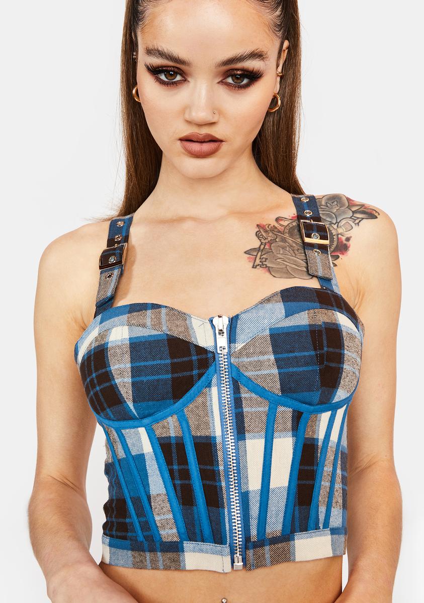 Eff Academia Plaid Corset Top