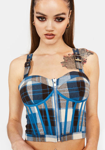 Eff Academia Plaid Corset Top