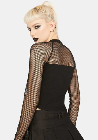 Studded Zipper Mesh Top