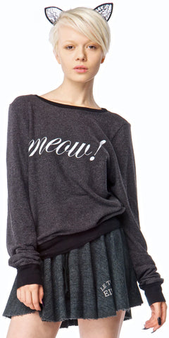 Meow! Baggy Beach Jumper - Black