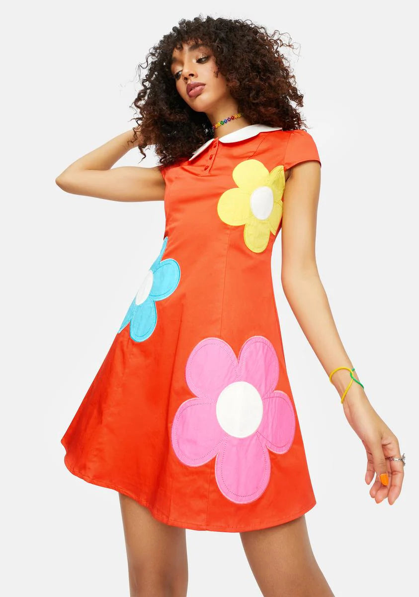 Diggin' Ur Stems Flower Applique Mini Dress