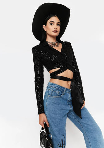 Party's Here Sequin Wrap Blazer