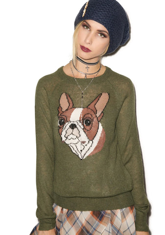 Bulldog Party Sweater - Dark Green