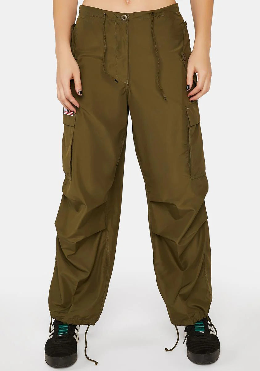 Silky Olive Flap Pocket Cargo Pants