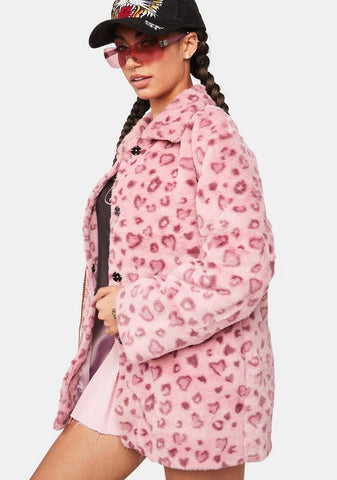 Pink Heart Faux Fur Coat