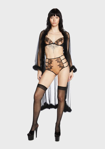 Tiger Peach Mesh Embroidered Plunge Bra