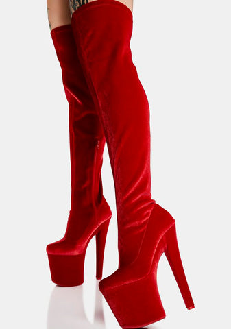 Red Velvet Twerk Platform Boots