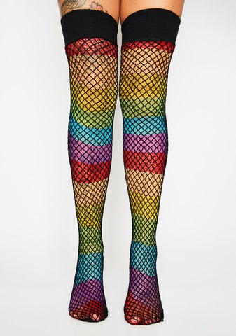 Rainbow Trixx Fishnet Thigh Highs