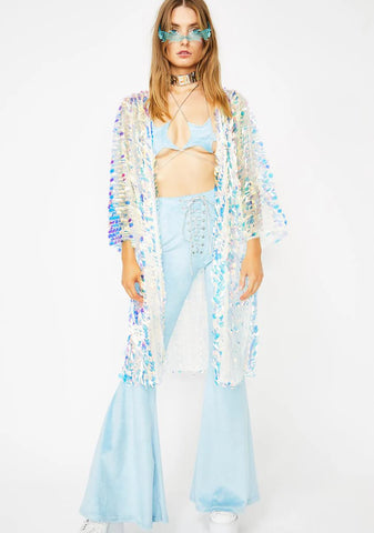Aqua Glimmer Goddess Sequin Kimono