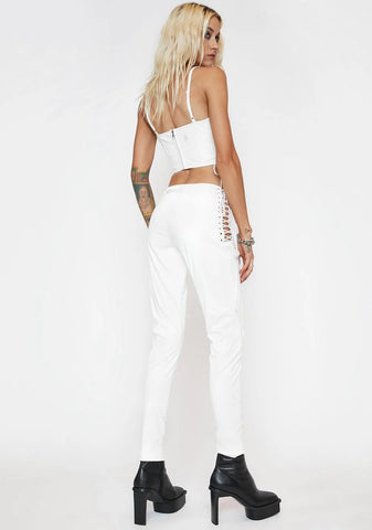 Filter Faux Leather Lace Up Trousers