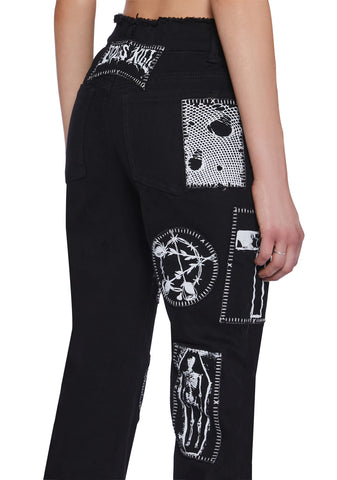 Stitch Bitch Lace-Up Patch Jeans