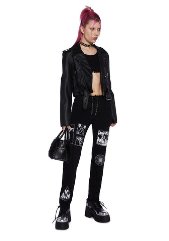 Stitch Bitch Lace-Up Patch Jeans