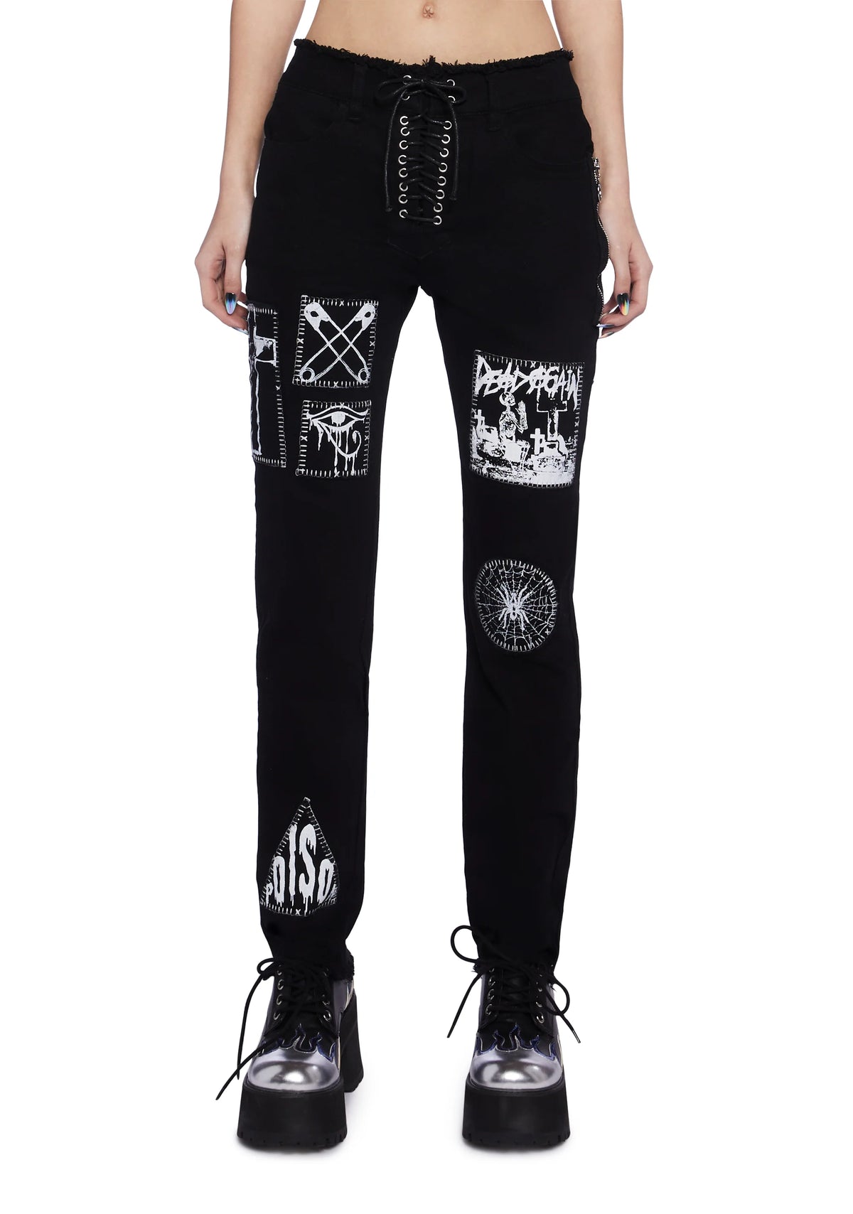 Stitch Bitch Lace-Up Patch Jeans