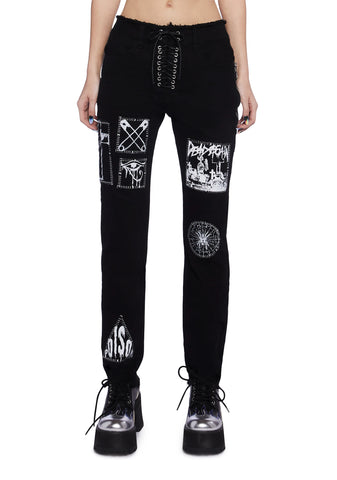Stitch Bitch Lace-Up Patch Jeans