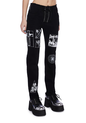 Stitch Bitch Lace-Up Patch Jeans