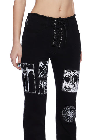 Stitch Bitch Lace-Up Patch Jeans