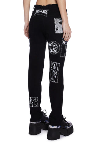 Stitch Bitch Lace-Up Patch Jeans