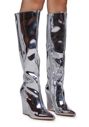 Totally Mesmerized Knee High Boots - Silver
