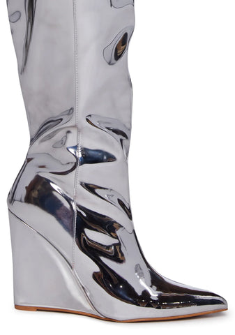Totally Mesmerized Knee High Boots - Silver