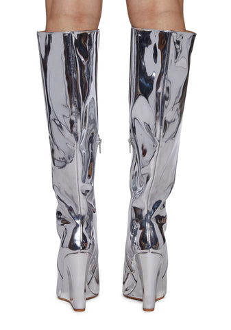 Totally Mesmerized Knee High Boots - Silver