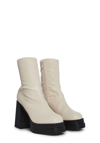 Not Your Ex Platform Ankle Boots-Off White