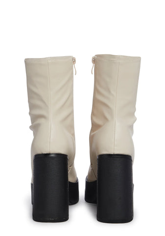 Not Your Ex Platform Ankle Boots-Off White