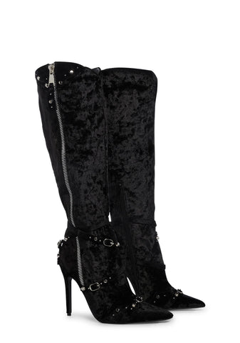 Worthy Knee High Boots - Black Velvet