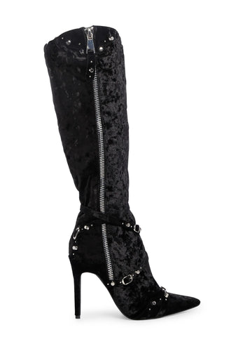 Worthy Knee High Boots - Black Velvet