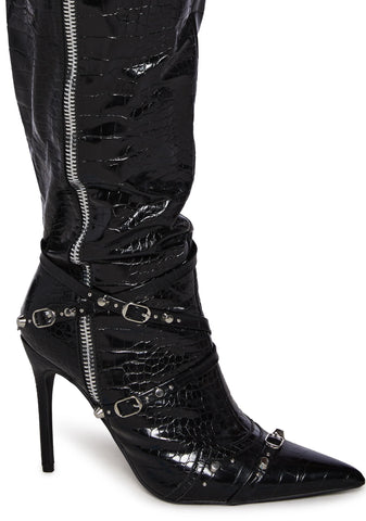 Wide Fit Worthy Knee High Boots - Black