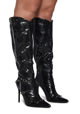 Wide Fit Worthy Knee High Boots - Black