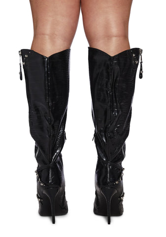 Wide Fit Worthy Knee High Boots - Black