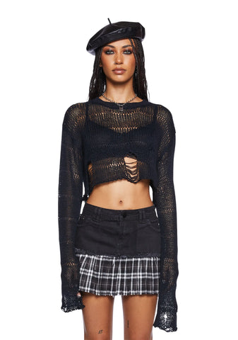 Melancholic Melody Crop Sweater - Black